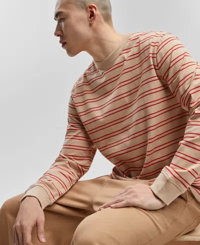 Mode Of One Men's Long-sleeve Relaxed Stripe T-shirt, Created For Macy's In Cinnamon Brulee