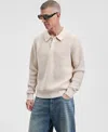 Mode Of One Men's Long Sleeve Waffle-knit Polo Sweater, Macy's Exclusive In Neutral