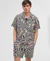 Mode Of One Men's Mixed Check Relaxed-fit Printed Button-down Camp Shirt, Exclusively At Macy's In Deep Black