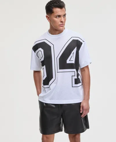 Mode Of One Men's Oversized-fit Mesh Graphic T-shirt, Exclusively At Macy's In Bright White