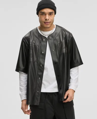 Mode Of One Men's Perforated Patch Relaxed-fit Shirt, Exclusively At Macy's In Deep Black