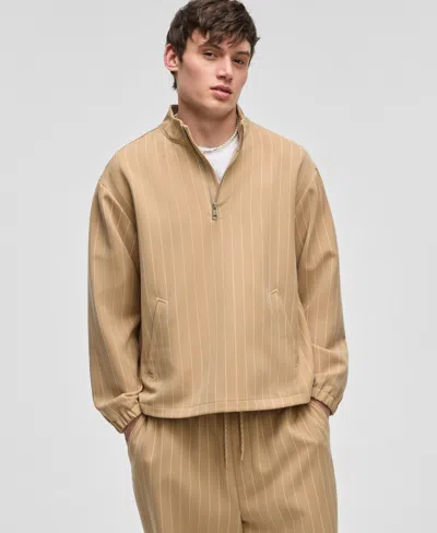 Mode Of One Men's Pinstripe 1/4-zip Track Jacket, Exclusively At Macy's In Tannin