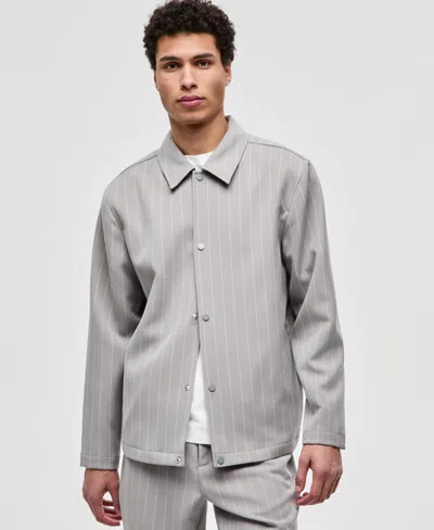 Mode Of One Men's Pinstriped Woven Relaxed Coach's Jacket, Macy's Exclusive In Gray