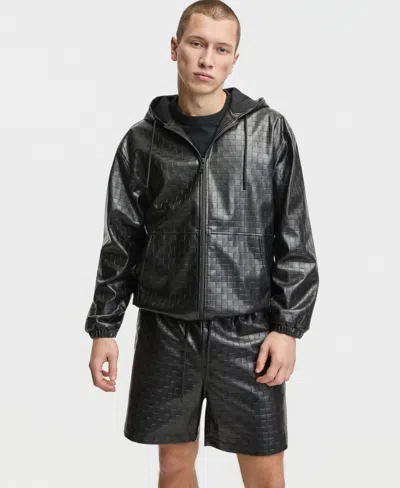 Mode Of One Men's Pleather Full-zip Hoodie, Macy's Exclusive In Black