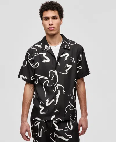 Mode Of One Men's Printed Woven Camp Shirt, Macy's Exclusive In Black
