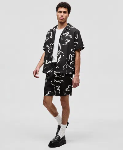 Mode Of One Men's Printed Woven Pull-on Shorts, Macy's Exclusive In Black