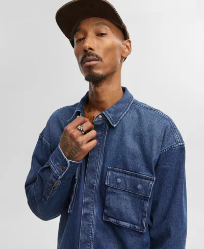 Mode Of One Men's Regular-fit Denim Cargo Overshirt, Created For Macy's In Hudson