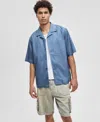 Mode Of One Men's Relaxed-fit Button-down Utility Camp Shirt, Macy's Exclusive In Blue