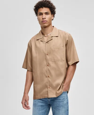 Mode Of One Men's Relaxed-fit Button-down Utility Camp Shirt, Macy's Exclusive In Brown