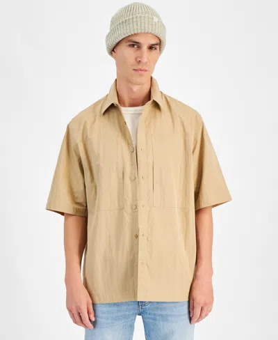 Mode Of One Men's Relaxed-fit Cotton-blend Shirt, Created For Macy's In Tannin