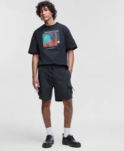 Mode Of One Men's Relaxed-fit Crinkled 7" Cargo Shorts, Exclusively At Macy's In Deep Black