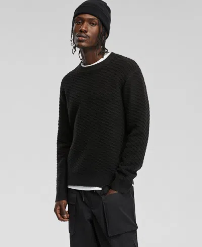 Mode Of One Men's Relaxed-fit Diagonal Texture Sweater, Created For Macy's In Deep Black