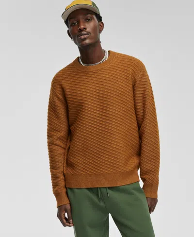 Mode Of One Men's Relaxed-fit Diagonal Texture Sweater, Created For Macy's In French Vicuna