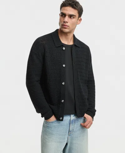 Mode Of One Men's Relaxed-fit Elio Long-sleeve Polo Sweater, Macy's Exclusive In Black