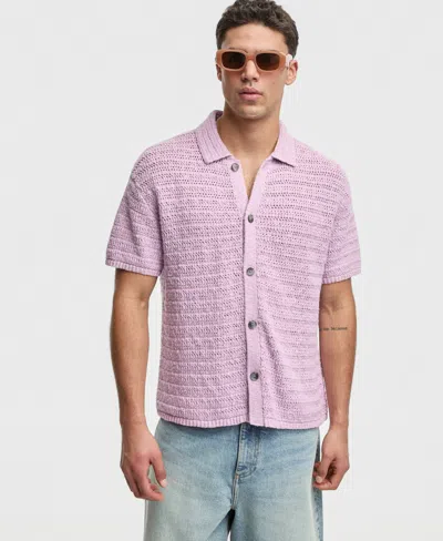 Mode Of One Men's Relaxed-fit Elio Short-sleeve Polo Sweater, Macy's Exclusive In Purple