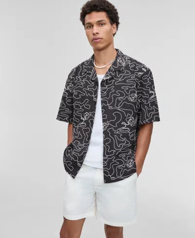Mode Of One Men's Relaxed-fit Embroidered Button-down Poplin Camp Shirt, Exclusively At Macy's In Gray