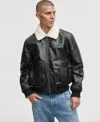 Mode Of One Men's Relaxed-fit Faux-sherpa-collar Faux-leather Bomber Jacket, Macy's Exclusive In Black