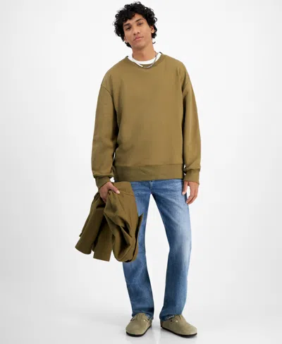 Mode Of One Men's Relaxed-fit Fleece Sweatshirt, Created For Macy's In Army Brown