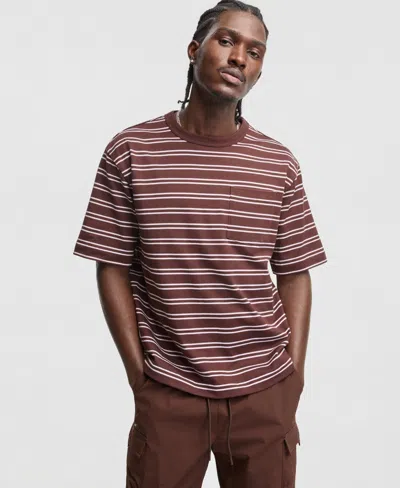Mode Of One Men's Relaxed-fit Jordan Stripe T-shirt, Macy's Exclusive In Brown