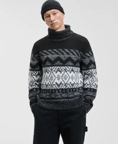 Mode Of One Men's Relaxed Fit Long Sleeve Fair Isle Turtleneck Sweater, Macy Exclusive In Black