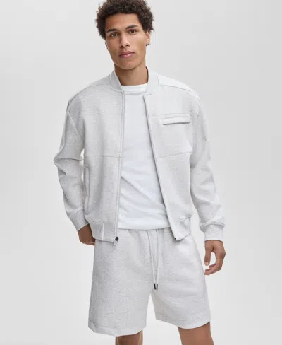 Mode Of One Men's Relaxed Fit Long Sleeve Zip-front Heathered Scuba Jacket, Macy's Exclusive In White