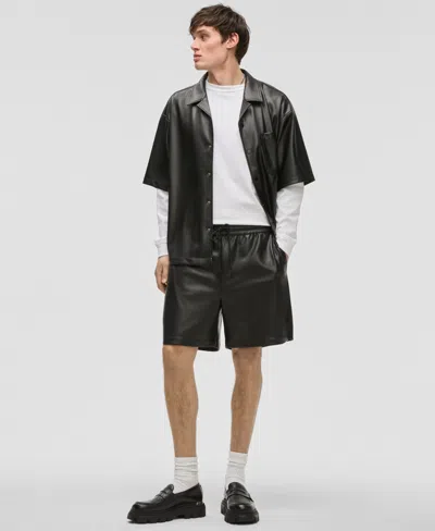 Mode Of One Men's Relaxed-fit Perforated 6-1/2" Faux-leather Shorts, Exclusively At Macy's In Deep Black
