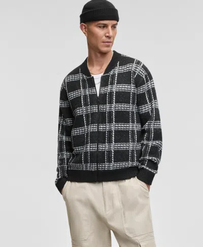 Mode Of One Men's Relaxed-fit Plaid Zipper Sweater, Macy's Exclusive In Gray