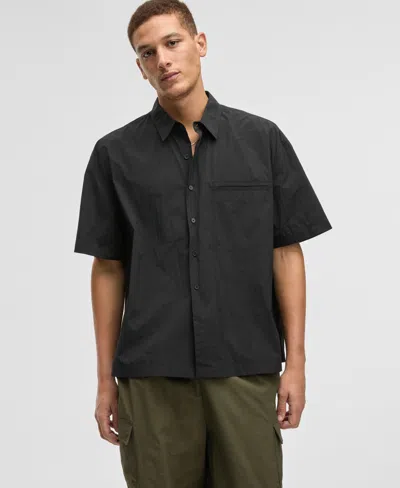 Mode Of One Men's Relaxed Fit Short-sleeve Button-front Nylon Shirt, Exclusively At Macy's In Deep Black