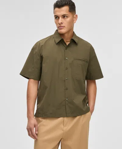 Mode Of One Men's Relaxed Fit Short-sleeve Button-front Nylon Shirt, Exclusively At Macy's In Deep Olive