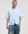 Mode Of One Men's Relaxed Fit Short Sleeve Ripstop Button-front Shirt, Macy's Exclusive In Blue