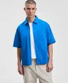 Mode Of One Men's Relaxed Fit Short Sleeve Ripstop Button-front Shirt, Macy's Exclusive In Blue