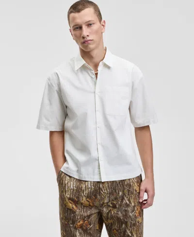 Mode Of One Men's Relaxed Fit Short Sleeve Ripstop Button-front Shirt, Macy's Exclusive In White