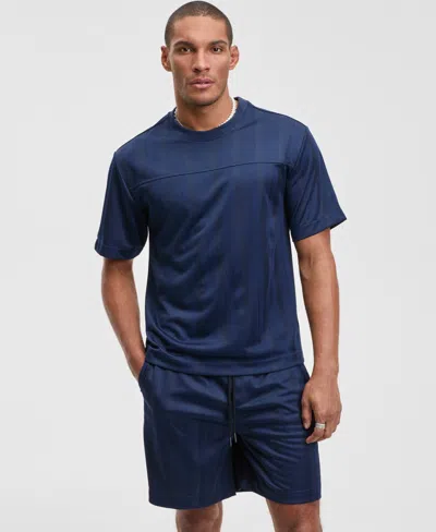 Mode Of One Men's Relaxed Fit Short Sleeve Tonal Striped Crewneck T-shirt, Macy's Exclusive In Blue
