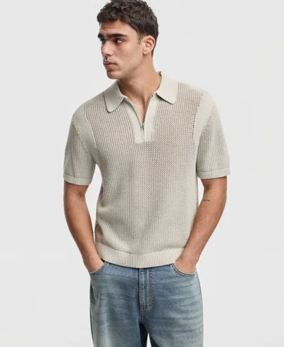 Mode Of One Men's Relaxed-fit Short-sleeve Zipper Sweater Polo Shirt, Macy's Exclusive In Gray