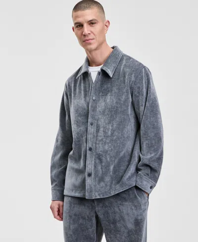 Mode Of One Men's Relaxed Fit Snap Front Soft Overshirt, Macy's Exclusive In Gray