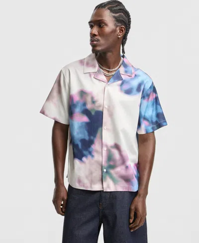 Mode Of One Men's Relaxed-fit Spray Tie Dye Short-sleeve Shirt, Macy's Exclusive In Blue