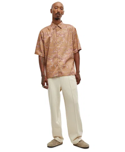 Mode Of One Men's Relaxed-fit Printed Button-down Shirt, Created For Macy's In Spiced Caramel