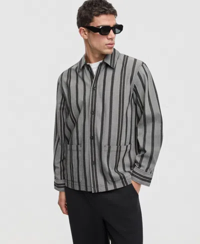 Mode Of One Men's Relaxed-fit Striped Overshirt, Macy's Exclusive In Gray