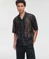 Mode Of One Men's Relaxed-fit Textured Geometric Lace Button-down Camp Shirt, Exclusively At Macy's