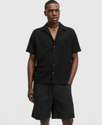 Mode Of One Men's Relaxed-fit Boucle Short-sleeve Camp Shirt, Macy's Exclusive In Black