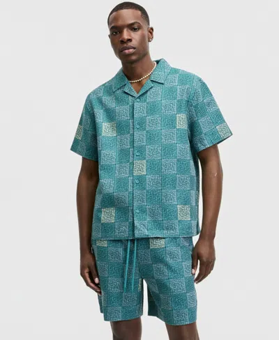Mode Of One Men's Relaxed-fit Checker Short-sleeve Shirt, Macy's Exclusive In Blue