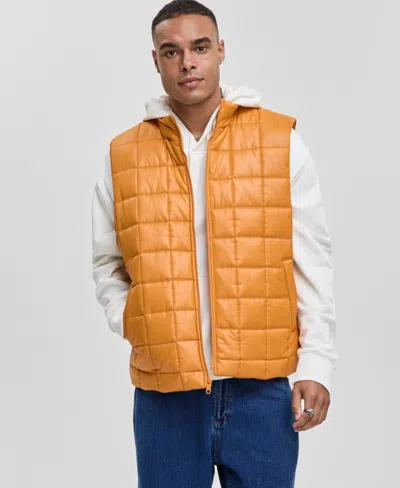 Mode Of One Men's Relaxed-fit Square-quilted Vest, Macy's Exclusive In Orange