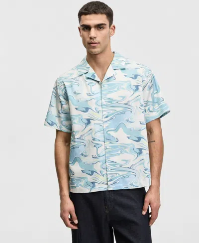 Mode Of One Men's Relaxed-fit Water Camo Short-sleeve Shirt, Macy's Exclusive In Blue