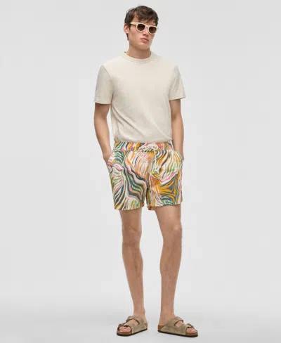 Mode Of One Men's Retro Wave Regular-fit Printed Swim Trunks, Exclusively At Macy's In Blue Asphalt
