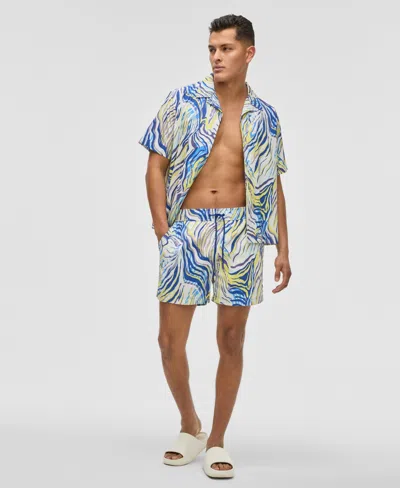Mode Of One Men's Retro Wave Regular-fit Printed Swim Trunks, Exclusively At Macy's In Lazulite