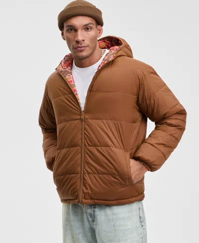 Mode Of One Men's Reversible Hooded Puffer Jacket, Macy's Exclusive In Brown