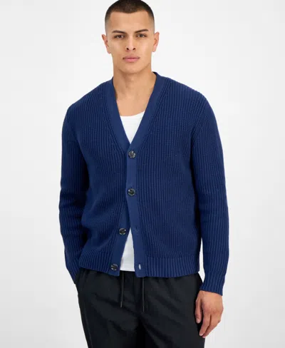 Mode Of One Men's Shaker-stitch V-neck Cardigan, Macy's Exclusive In Blue
