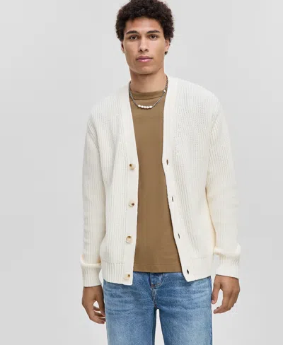 Mode Of One Men's Shaker-stitch V-neck Cardigan, Macy's Exclusive In White