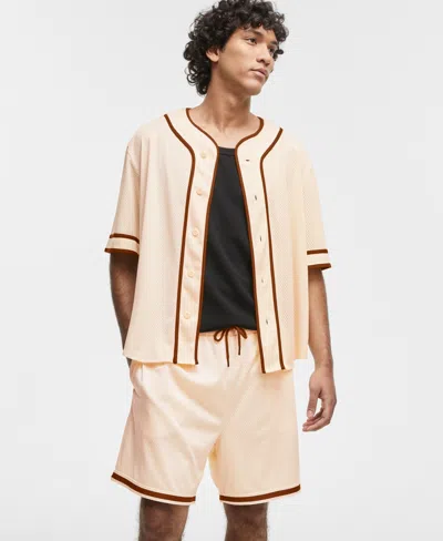 Mode Of One Men's Short-sleeve Logo Baseball Shirt, Exclusively At Macy's In Soft Vanilla