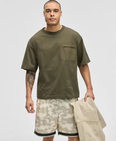 Mode Of One Men's Short-sleeve Relaxed-fit Mixed Media T-shirt, Exclusively At Macy's In Deep Olive